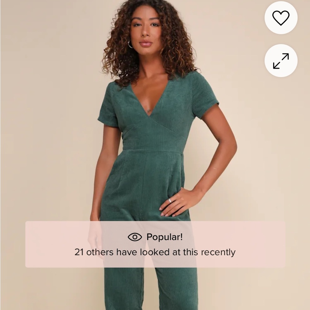Lulu's Green Plunging V-Neck Jumpsuit with Cap Sleeves